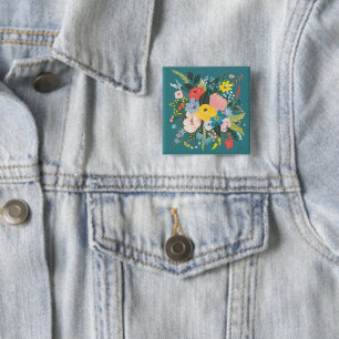 Wild Garden Flowers Vierkante Button 5,1 Cm