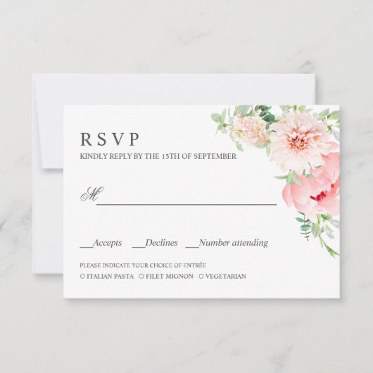 Wild Garden | PInk WEDDING RSVP MEAL CHOICE (Voorkant)