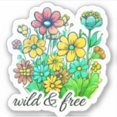 Wild & Gratis Retro Bloemen Waterdicht Sticker (Voorkant)