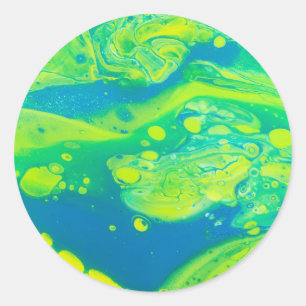 Wild Green Blue Flow Art Ronde Sticker