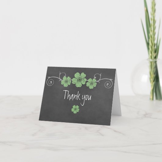 Wild Green Rose Chalkboard Merci Carte de note (Devant)