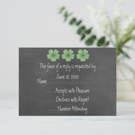 Wild Green Rozen Chalkboard RSVP-kaarten RSVP Kaartje (Staand voorkant)