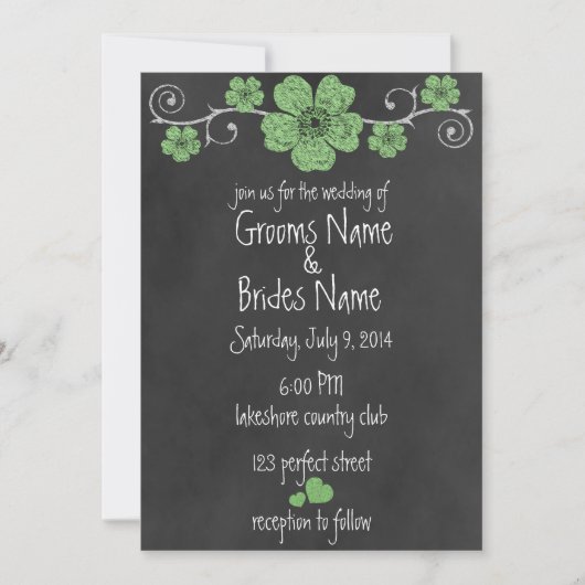 Wild Green Rozen Chalkboard Wedding Invitation Kaart (Voorkant)