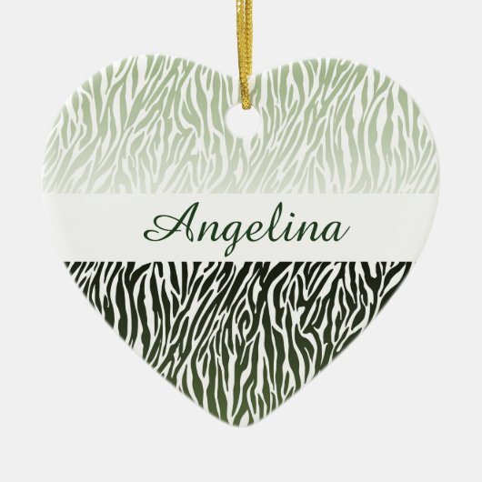 Wild Green Zebra Print Ombre Keramisch Ornament (Voorkant)