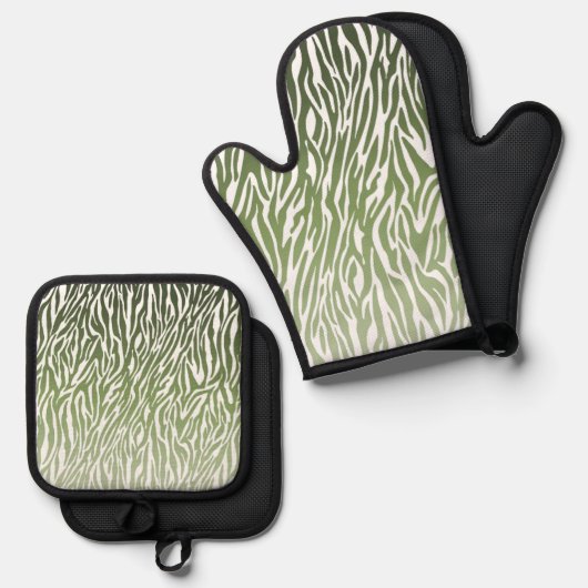 Wild Green Zebra Print Ombre Ovenwant & Pannenlap Set (Voorkant / Achterkant)