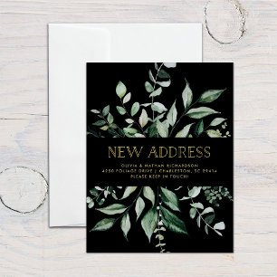 Wild Greenery Black Verplaatsingsaankondiging Briefkaart