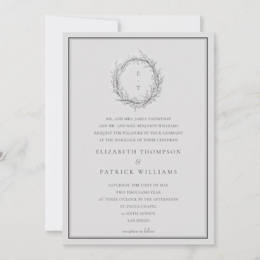 Wild Greenery Crest formele traditionele bruiloft Kaart (Voorkant)