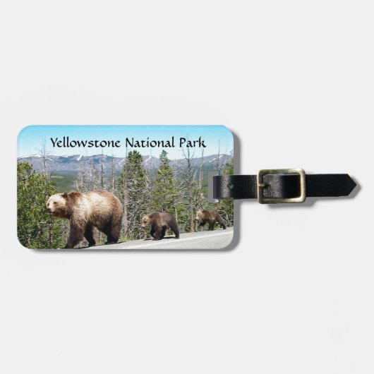 Wild Grizzly Beer Mama en Cubs in Yellowstone Bagagelabel (Voorkant horizontaal)