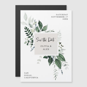 wild groen Moderne botanische save the date Magnetische Uitnodiging