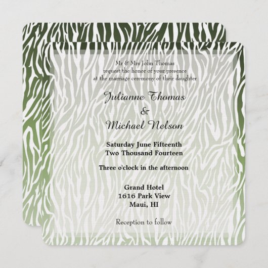 Wild Groene Zebra Print Bruiloft Kaart (Voorkant / Achterkant)
