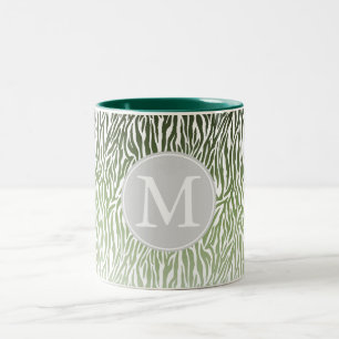 Wild Groene Zebra Print Ombre Monogram Tweekleurige Koffiemok