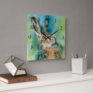 Wild Hare Exuberance Pastel Art Vierkante Klok