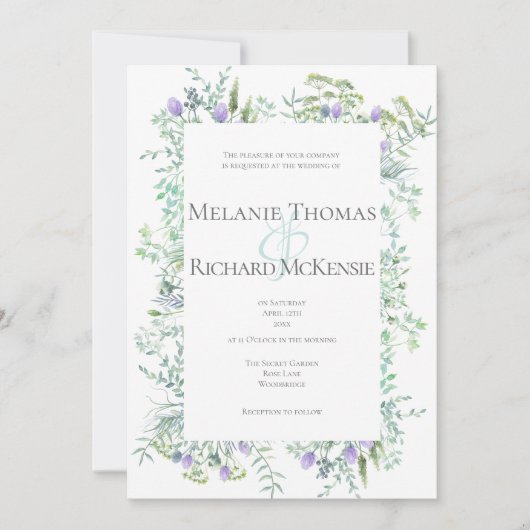 Wild Herbs Spring Green Wedding Invitation Kaart (Voorkant)