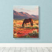 Wild Horse Blooming Desert Sunset Art Canvas Afdruk (Insitu (Houten vloer))