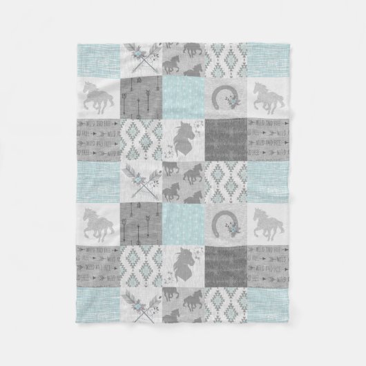 Wild Horse BoHo Fleece Blanket - Aqua/Gray (Voorkant)