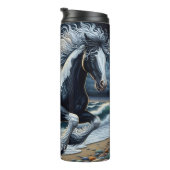 Wild Horse Galloping Stormy Beach Thermosbeker (Geroteerd rechts)