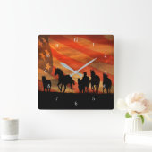 Wild Horses American Mustangs Vierkante Klok (Huis)