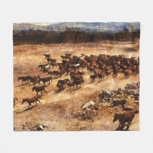 Wild Horses: Artistieke Dierenmajesteit. Fleece Deken (Voorkant (Horizontaal))