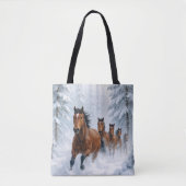 Wild Horses Running Through a Snowy Forest Draagtas (Voorkant)