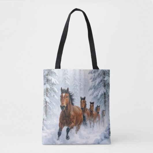 Wild Horses Running Through a Snowy Forest Draagtas (Voorkant)