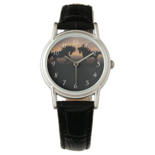 Wild Horses Silhouette Horloge