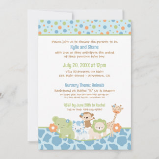 Wild Jungle Animals Baby Boy Shower Invitation Kaart