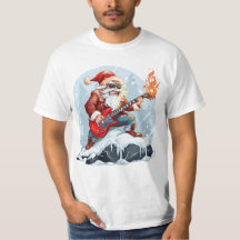 Wild Kerstman die gitaar speelt in Sneeuw T-shirt