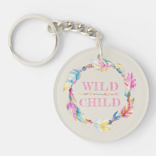 Wild kind kleurrijke veren waterverf kunst sleutelhanger