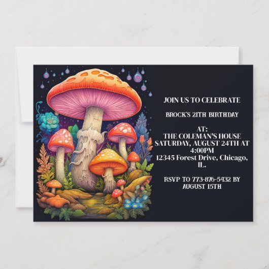 Wild Kleurrijke Paddenstoelen Verjaardagsfeestje Kaart (Voorkant)