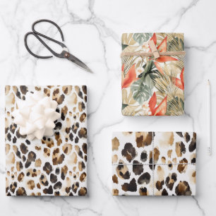 Wild Leopard Animal Floral Oerwoud Verjaardag Inpakpapier Vel