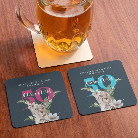 Wild Leopard Animals Blue Milestone Verjaardag Vierkante Kartonnen Onderzetter