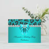 Wild Leopard Blauwgroen Bow Diamonds Partij Kaart (Staand voorkant)