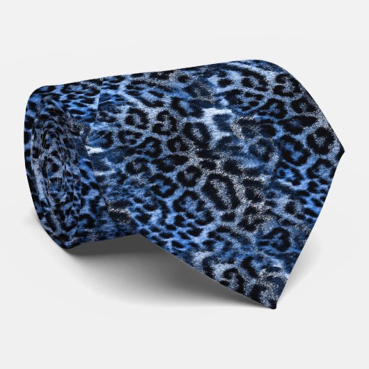 Wild Leopard Blue Saphire Fury Art Stropdas (Opgerold)