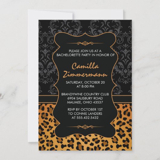 Wild Leopard en Fancy Damask Bachelorette Party Kaart (Voorkant)