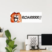 Wild Lion Pop Kunst Stripstijl Roar Script Poster (Thuiskantoor)