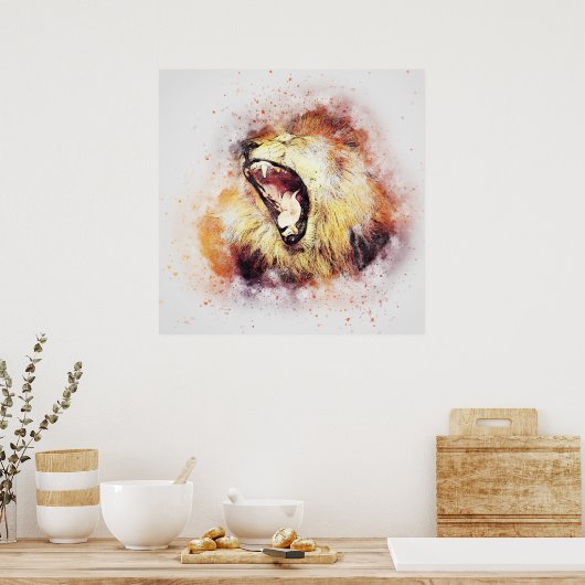 Wild Lion Safari Oerwoud Kunstwerk Foto Poster (Keuken)