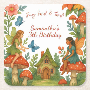 Wild Magical Fairy Garden Verjaardagsfeest - Vierkante Kartonnen Onderzetter