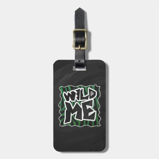 Wild me Green en Black Zebra Pattern Bagagelabel (Voorkant verticaal)