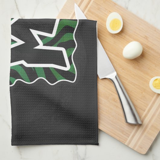 Wild me Green en Black Zebra Pattern Theedoek (Quarter Fold)