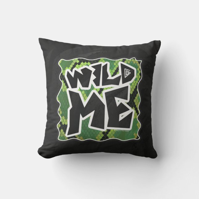 Wild me Snake Black en Green Print Kussen (Voorkant)