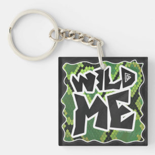 Wild me Snake Black en Green Print Sleutelhanger