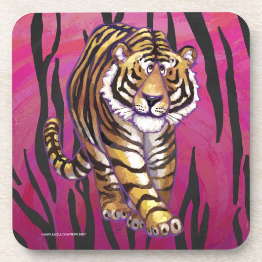 Wild Me Tiger Black en Roze Drankjes Onderzetter (Voorkant)