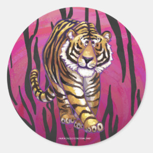 Wild Me Tiger Black en Roze Ronde Sticker