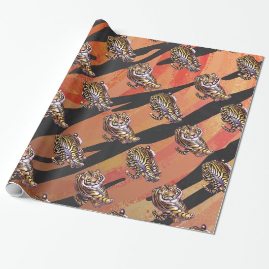 Wild Me Tiger Hot oranje en zwart afdrukken Cadeaupapier (Uitgerold)