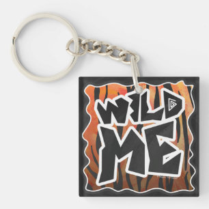 Wild Me Tiger Hot oranje en zwart afdrukken Sleutelhanger