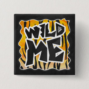 Wild Me Tiger Oranje en zwart Vierkante Button 5,1 Cm
