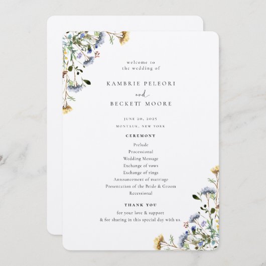 Wild Meadow Bloemen Huwelijksprogramma Programma (Voorkant / Achterkant)