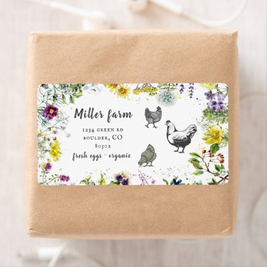 Wild Meadow Bloemen Rustiek Script Ei Carton Label (Insitu)