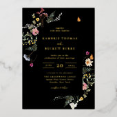 Wild Meadow Floral Arch Lijst Black Wedding Folie Uitnodiging (Voorkant)