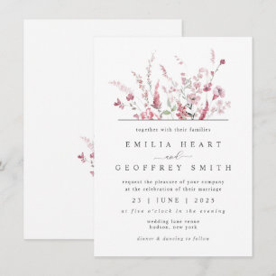 Wild Meadow Flower Dusty Roos Roze Minimal Wedding Kaart